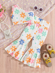 2pcs Baby Girls Floral Top & Flared Pants Set