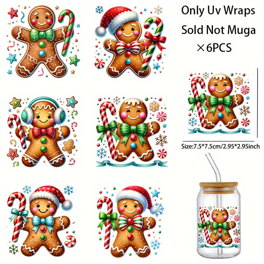 Christmas Gingerbread PVC Transfer Paper Decals 6pcs Waterproof