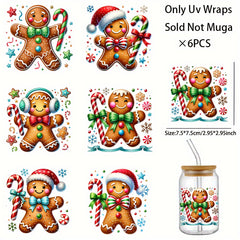 Christmas Gingerbread PVC Transfer Paper Decals 6pcs Waterproof