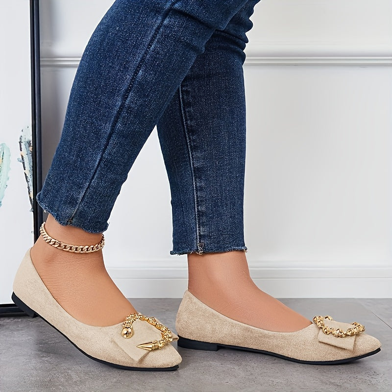Metallic Decor Ballet Flats Soft Sole Slip On Shoes