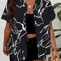  Abstract Stripe Print Button Up Casual Blouse