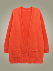  Solid Open Front Cardigan with Pockets