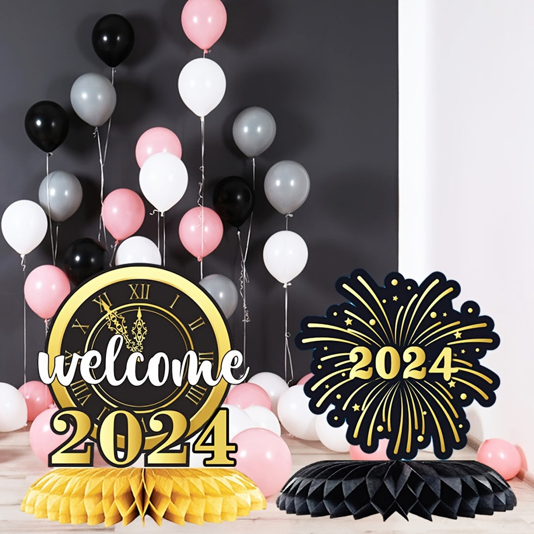 9pcs Golden Years Honeycomb Decorations Party Supplies 3D Table Topper