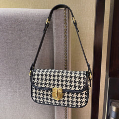 Women's Houndstooth Underarm Bag Lightweight Turn Lock Armpit Bag