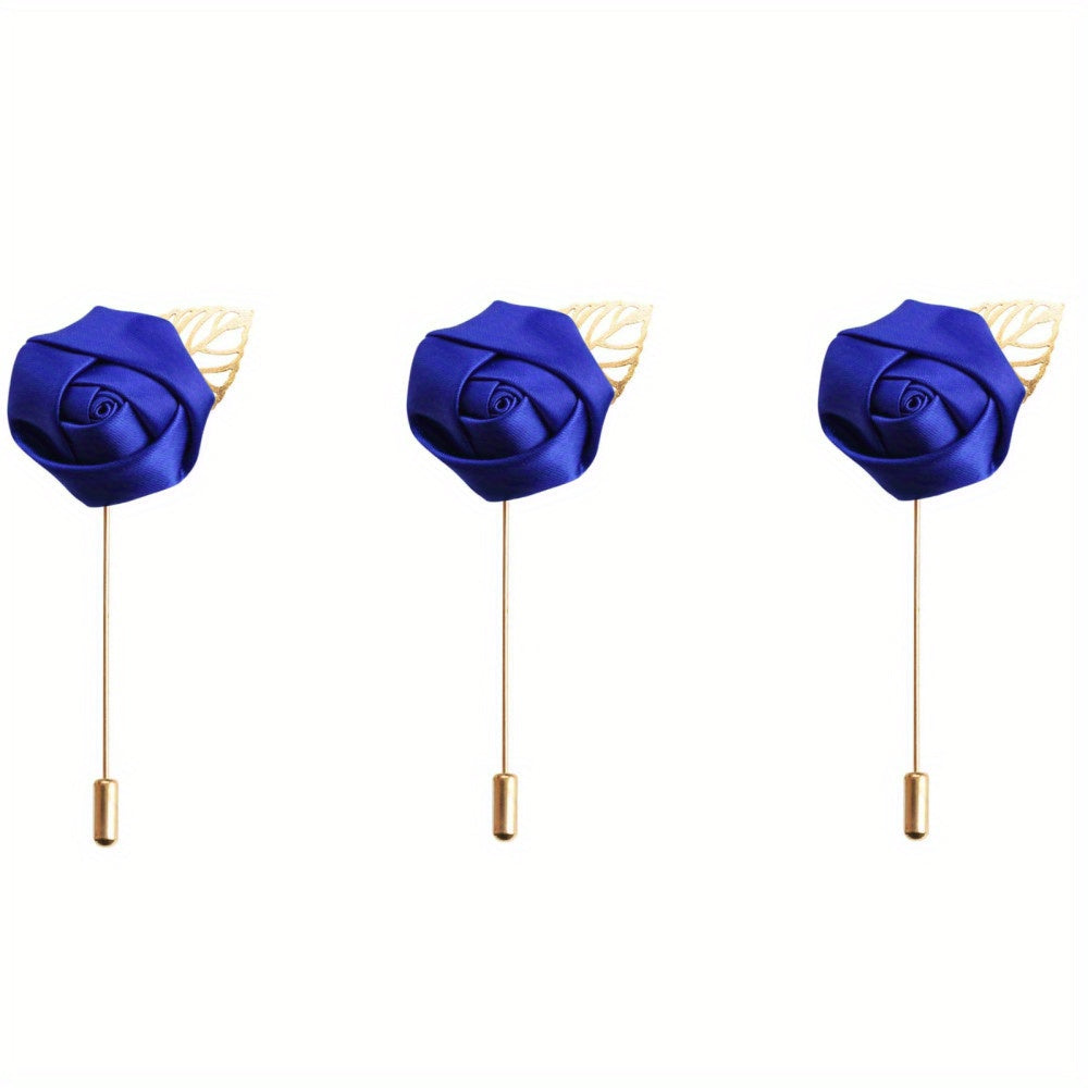 HAOSHICS 3Pcs Artificial Rose Flower Pins For Men Groom Suit Lapel
