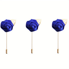 HAOSHICS 3Pcs Artificial Rose Flower Pins For Men Groom Suit Lapel
