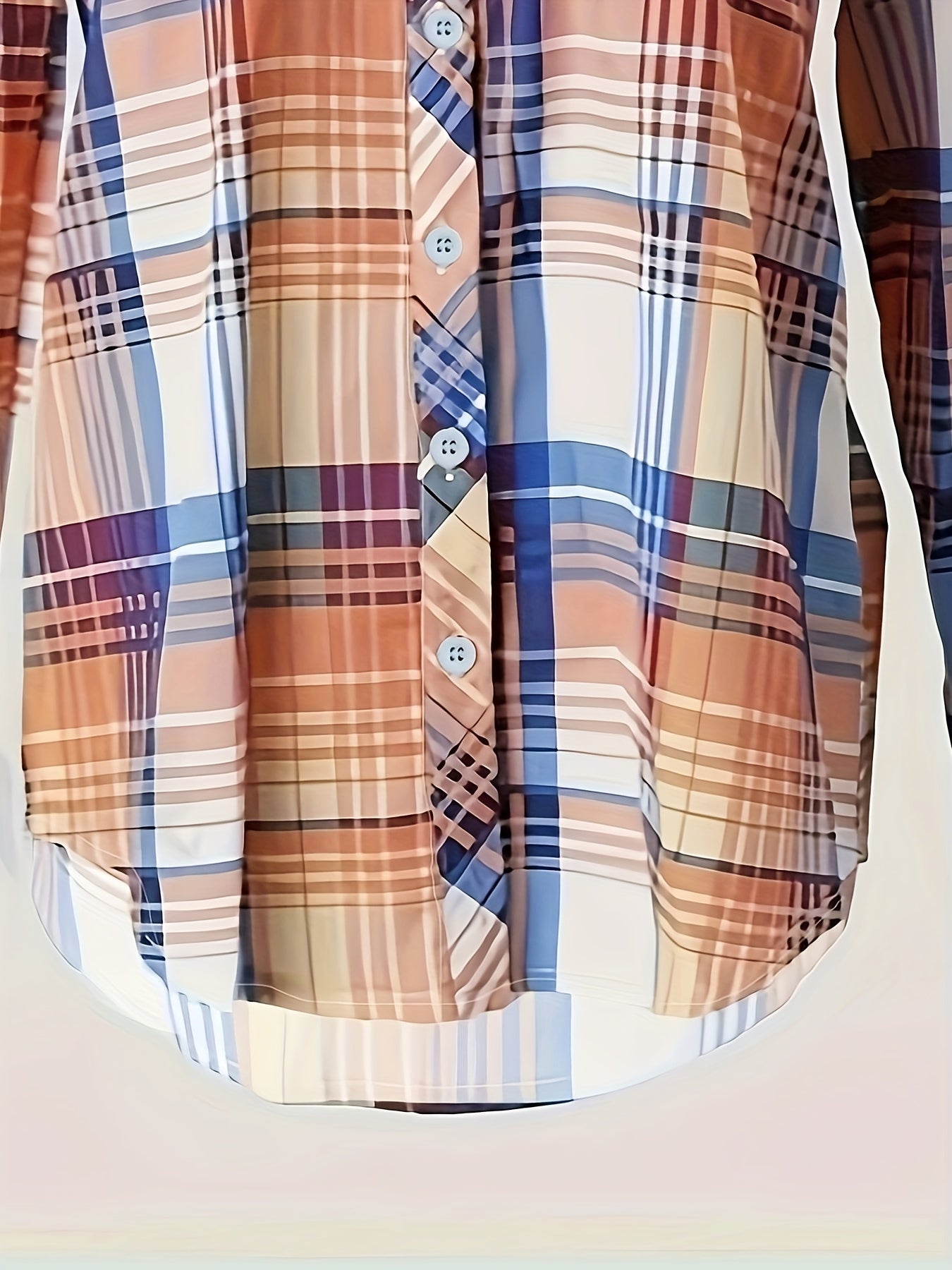  Plaid Print Button Up Collar Blouse