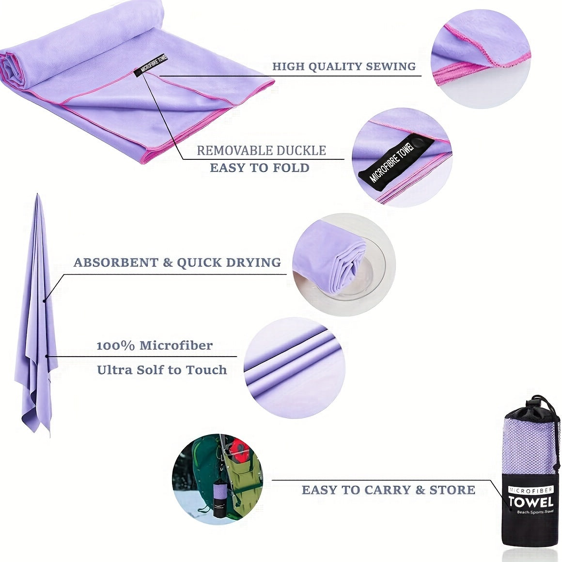 Microfiber Beach Towel Travel Sports Towel Absorbent Quick Drying Towel