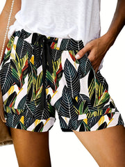 Tropical Print Drawstring Shorts for Women