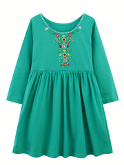 Girls' Vintage Floral Embroidery Cotton Dress For 2-8 Years
