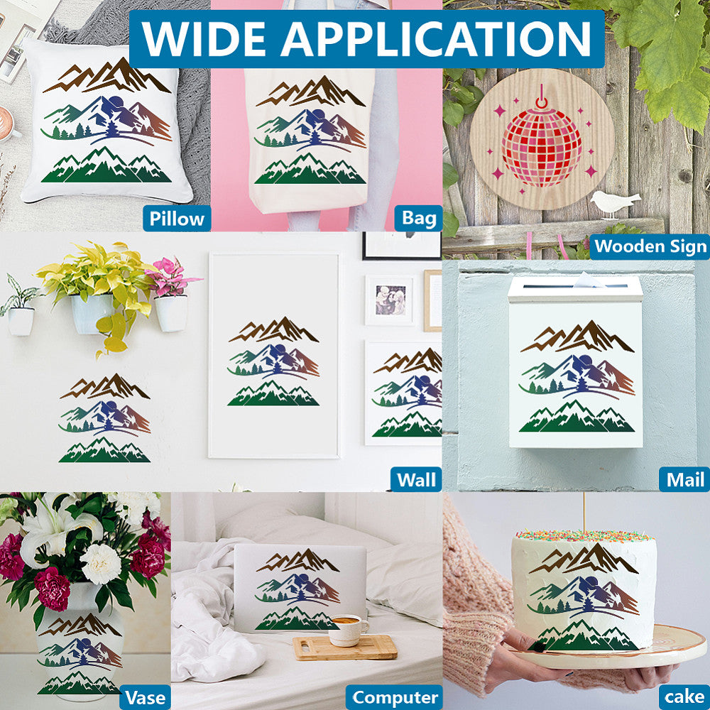 10 Mountain Stencils with Brush - Wood Wall Canvas Craft