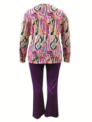  Random Print Long Sleeve Top & Pants Set