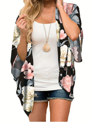  Floral Print Bat Sleeve Summer Cardigan