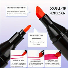 Double Headed Marker Pens Set - Quick Drying - 24/Pack
