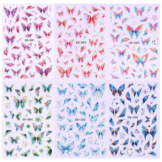 6pcs Butterfly Nail Art Stickers Self Adhesive Shimmering Decals