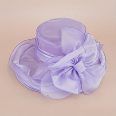 Organza Bow Derby Hat Sunscreen Breathable Bucket Hat Women Church Wedding Beach
