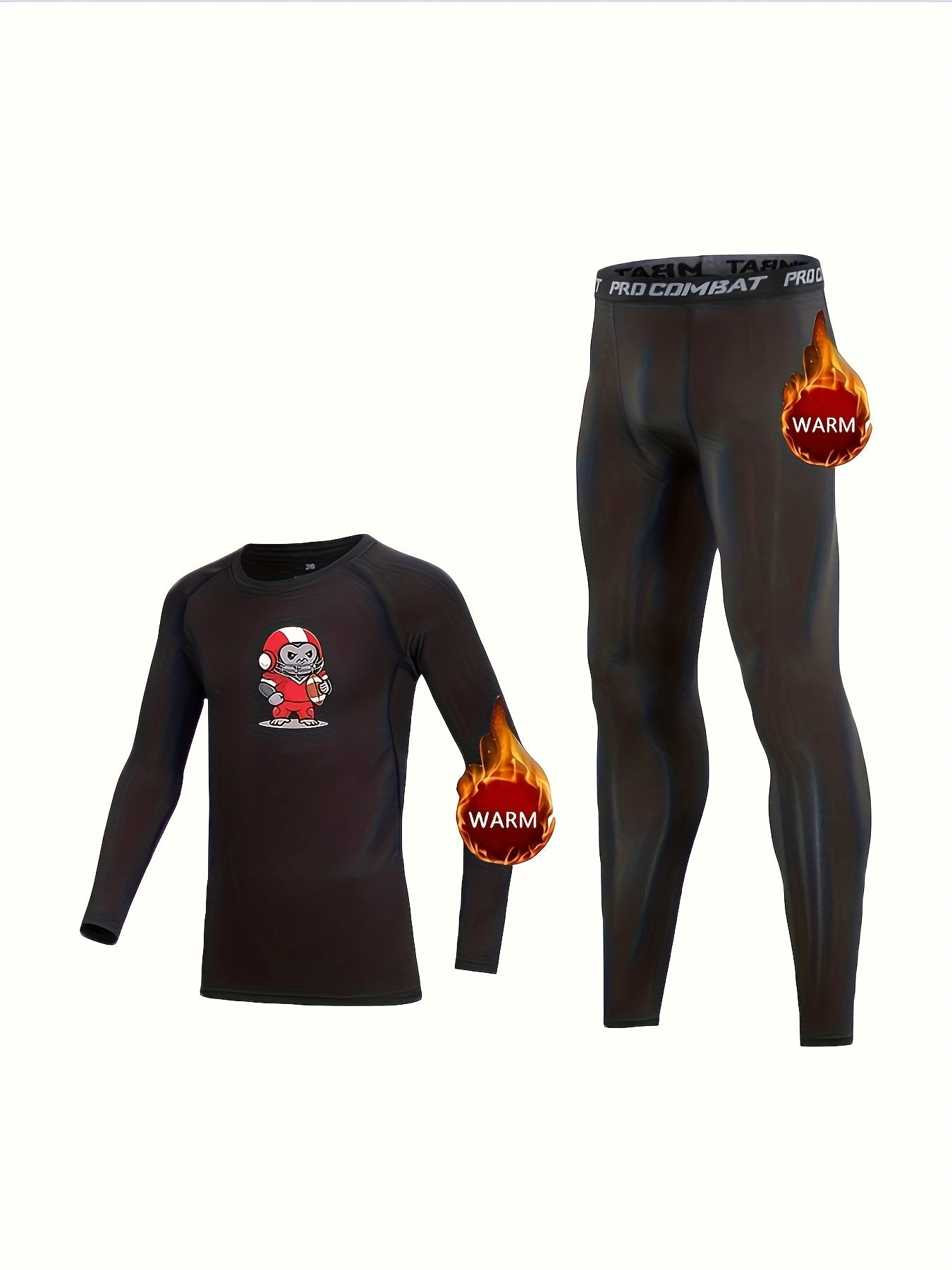 2pcs Toddler Fleece Compression Sets Rugby Player Print Pullover Mat