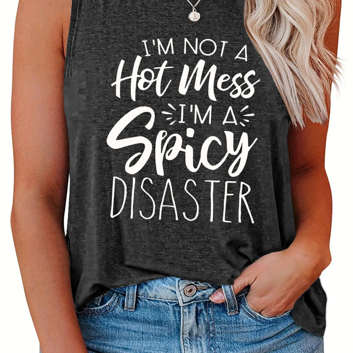  Women's Letter Print Tank Top Round Neck