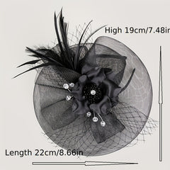Mesh Flower Feather Fascinator Headpiece Tea Party Wedding Hat with Headband