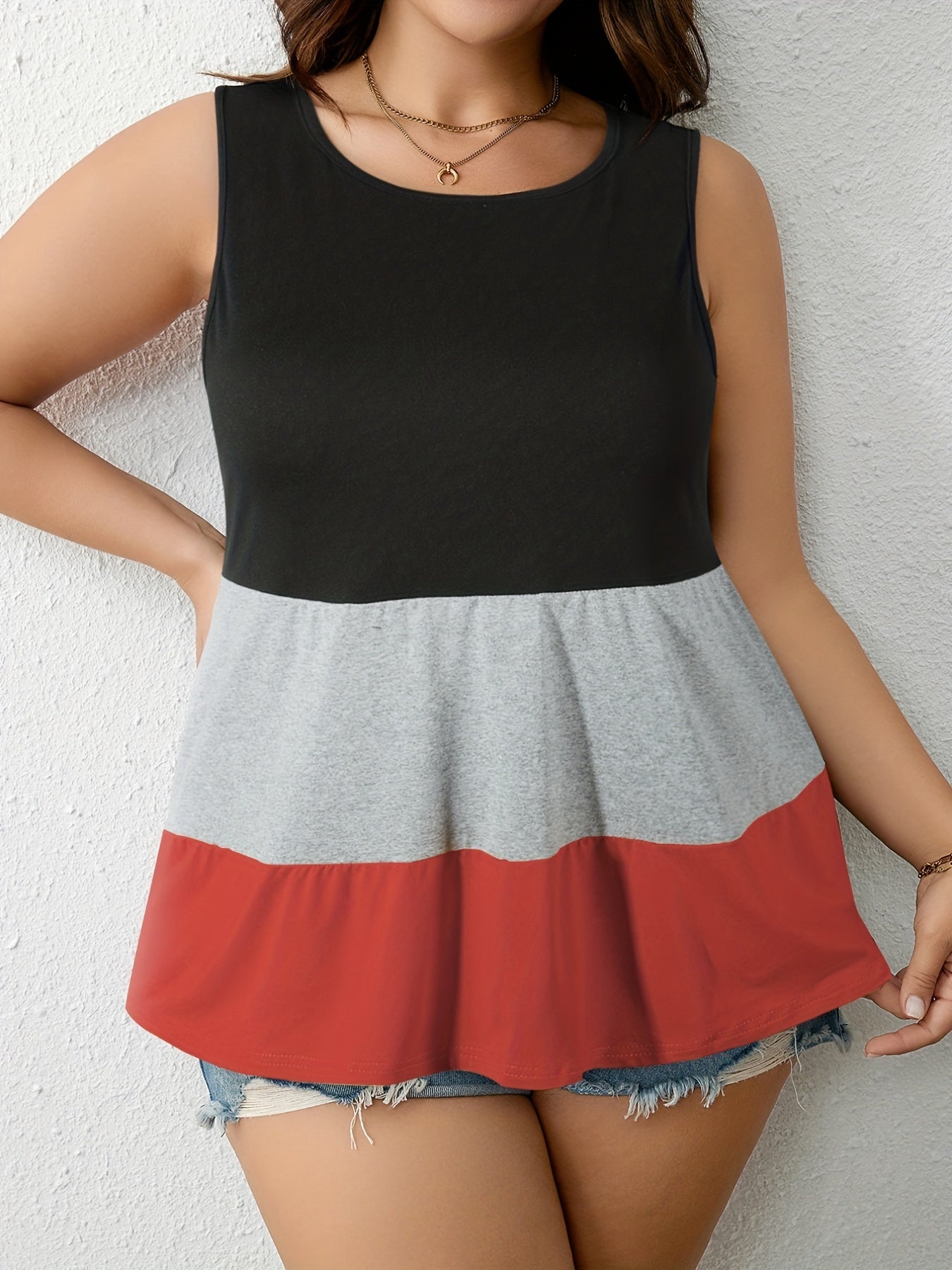  Colorblock Leopard Print Tank Top