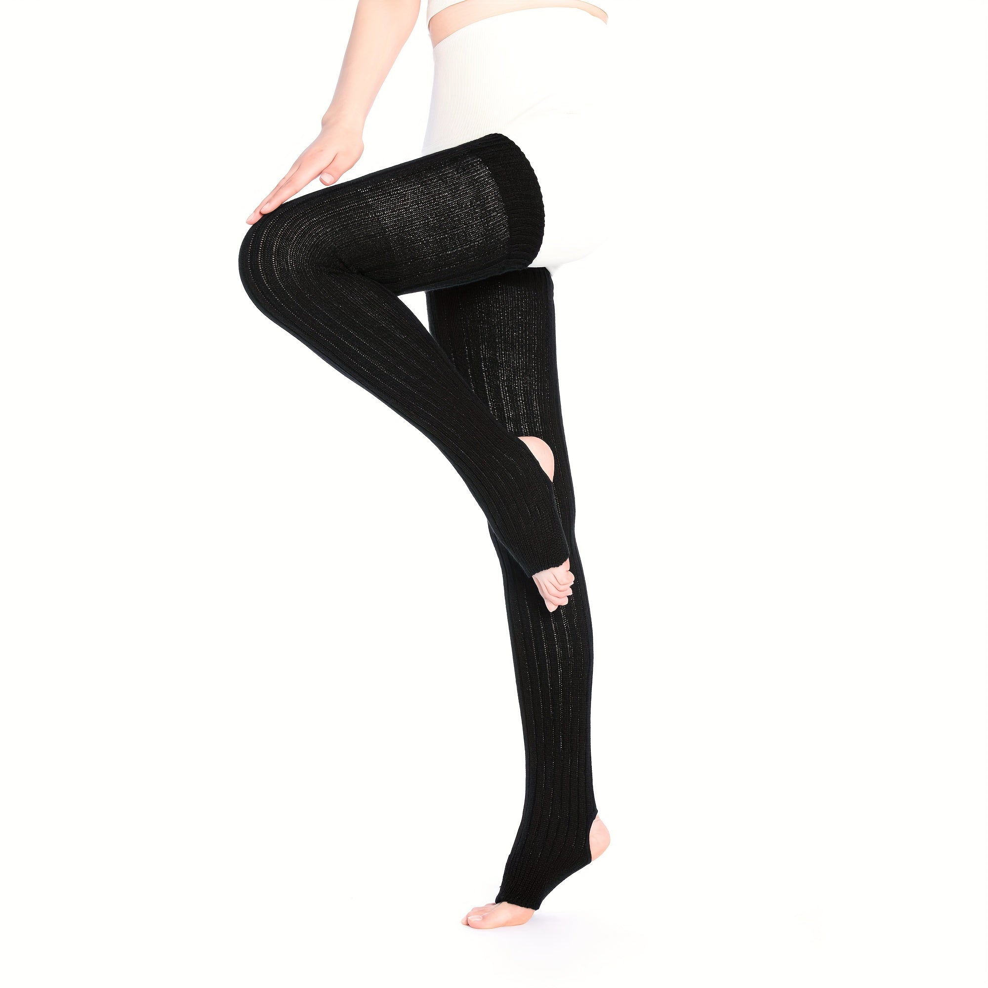Striped Knit Leg Warmers Thigh High Socks