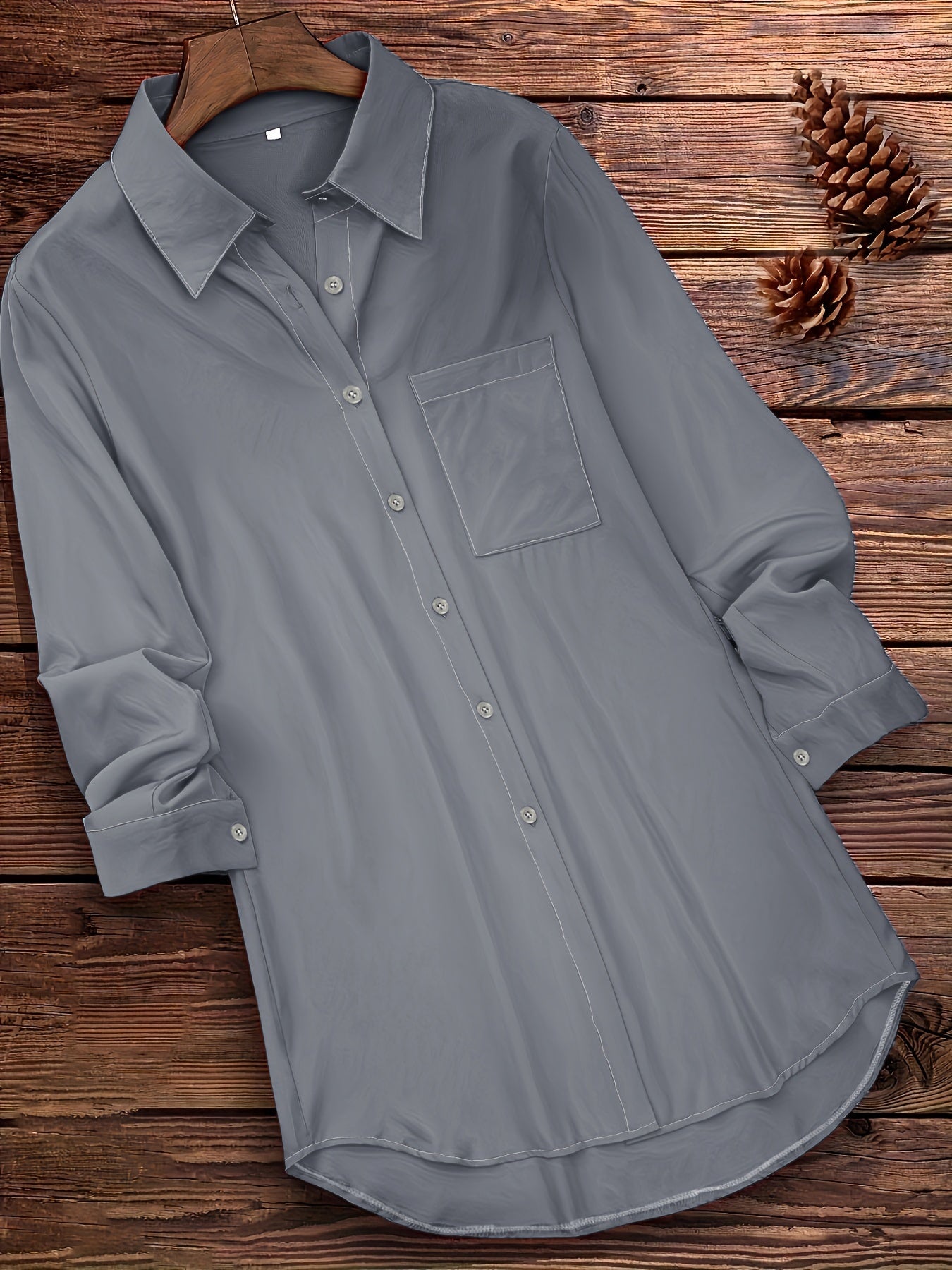  Solid Long Sleeve Button Up Collar Shirt