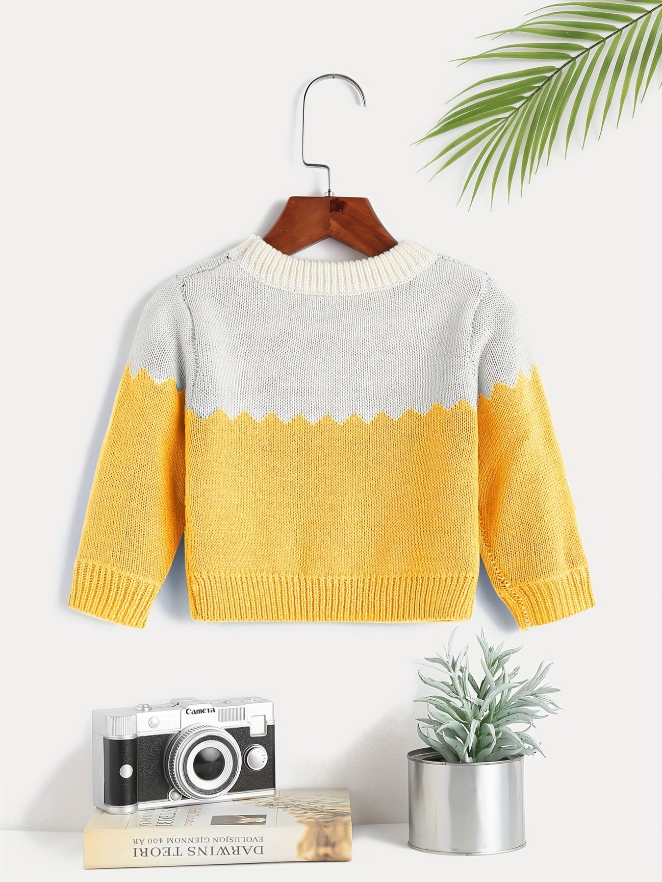 Block Round Neck Jacquard Knitted Pullover Top Girls Sweater