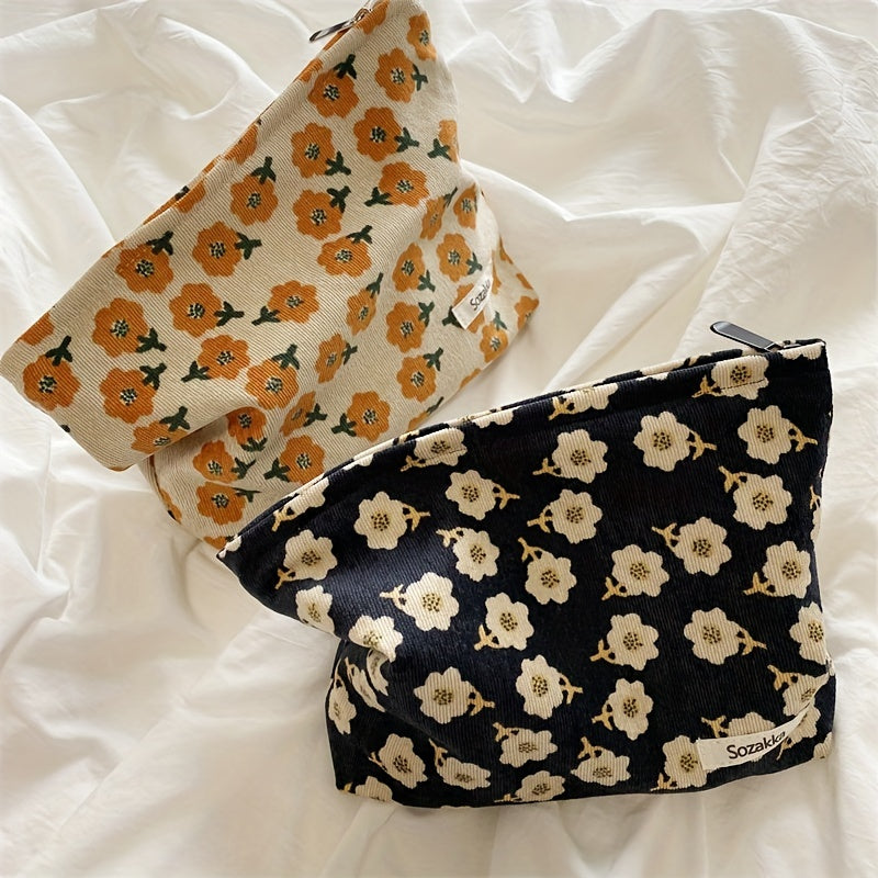 Flower Pattern Carry On Bag Zipper Portable Cosmetic Bag