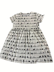  Cat Print Short Sleeve Round Neck Dress