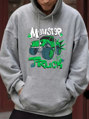 Men's Car Monster Print Hooded Sweatshirt Long Sleeve Drawstrings