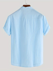 Men's Cotton Comfy Shirt Short Sleeve Crew Neck Pockets Shirt