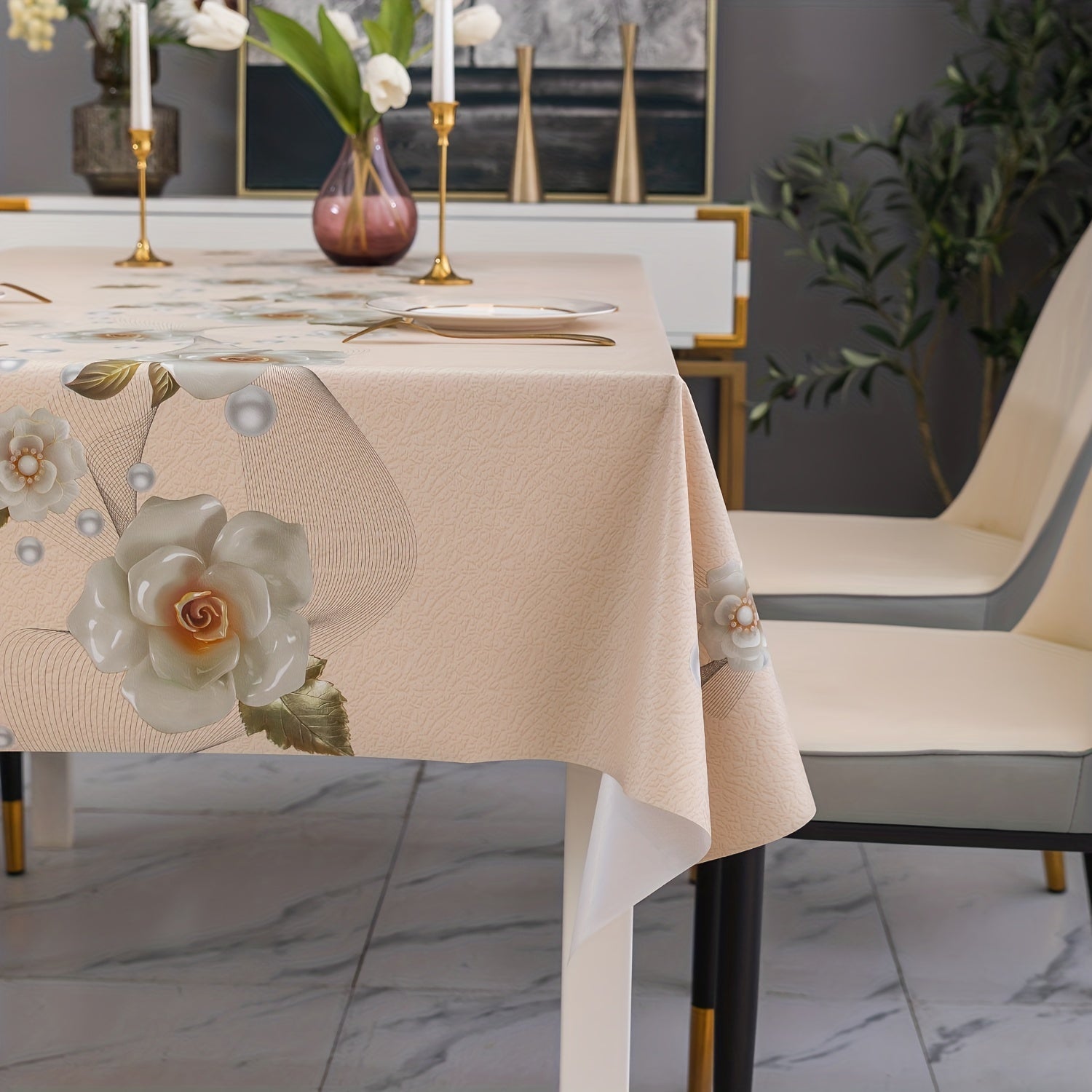 Poly Tablecloth String Of Rose Pattern Rice PVC Waterproof Tablecover