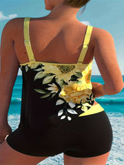  Floral Tankini Set Medium Stretch Split Strap Tank Top & Shorts