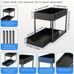 2 Tier Sliding Cabinet Basket Organizer Under Sink Storage Bathroom Kitchen