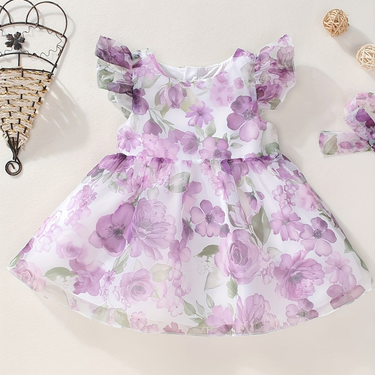 Toddler Baby Girls Floral Flutter Sleeve Dress for Spring Summer Party