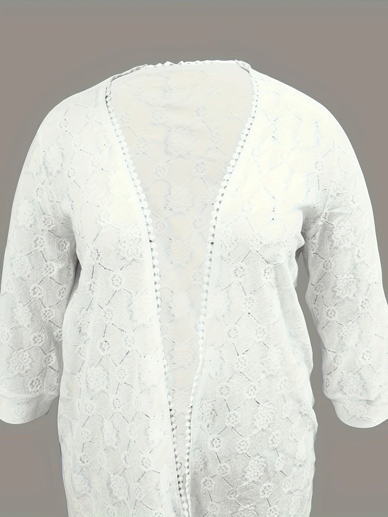  Eyelet Embroidered Cardigan Three Quarter Sleeve Cover Up