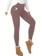 Women's Thermal Fleece Lined High Waist Yoga Leggings With Pocket