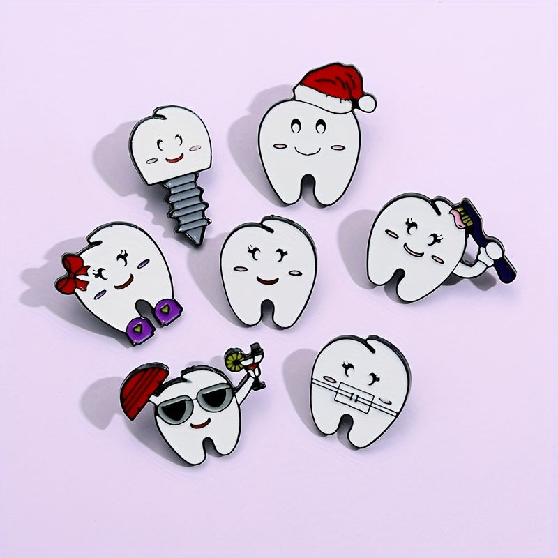 Smiling Tooth Enamel Pins Cartoon Teeth Brooches Lapel Badges