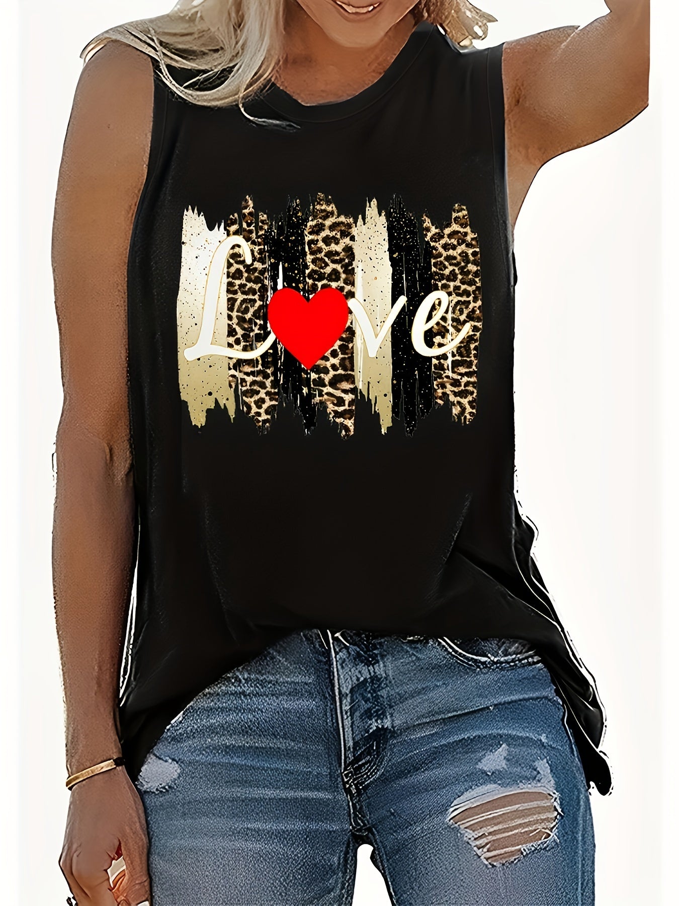 Leopard Letter Print Tank Top for Summer Women's Clothing