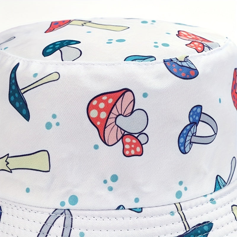 Mushroom Print Bucket Hat Lightweight Sunshade Cap Women