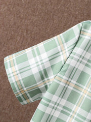 2pcs Boys Casual Plaid Short Sleeve Shirt&Shorts Set Kids Summer Clothing