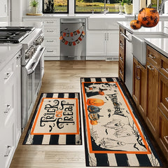 2pcs Halloween Pumpkin Kitchen Rugs Absorbent Non Slip Waterproof Floor Mats