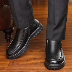 LAORENTOU Men's Leather Warm Plush Lining Casual Zipper Boots