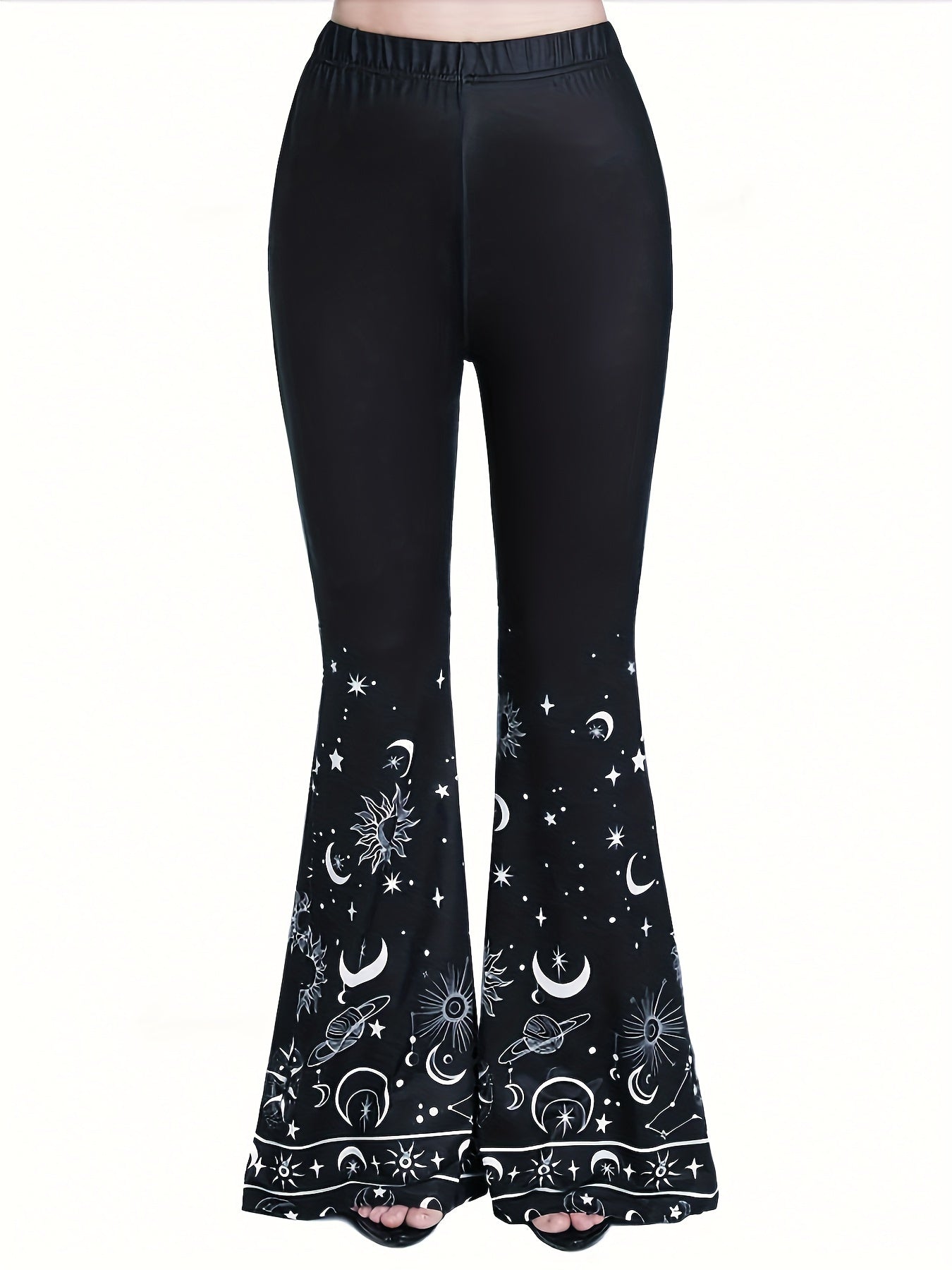 Women's Plus Sun & Moon Print Flared Leg Trousers