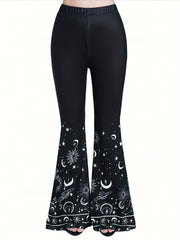 Women's Plus Sun & Moon Print Flared Leg Trousers