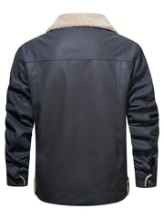 Men's Classy Fleece PU Jacket with Fur Collar
