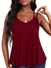  Casual Tank Women's Plus Solid Cut Out Strappy Back Tank Top