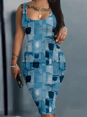  Denim Print Tank Dress Slim Fit