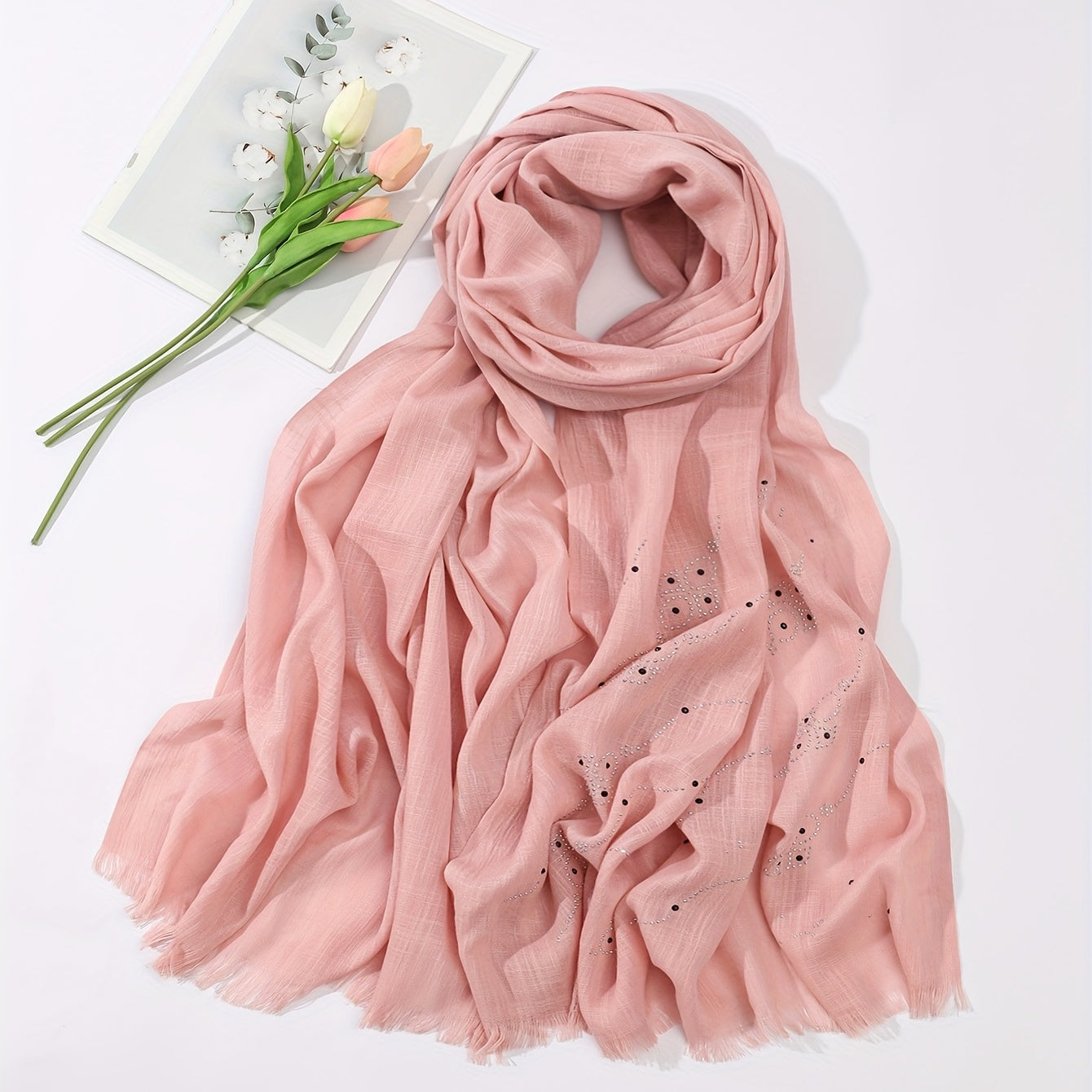 Rhinestone Decorated Breathable Scarf Sunscreen Wrap Inelastic Shawl