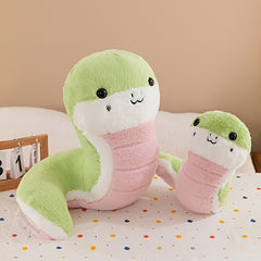 Adorable Green Snake Plush Toy with Smiling Face